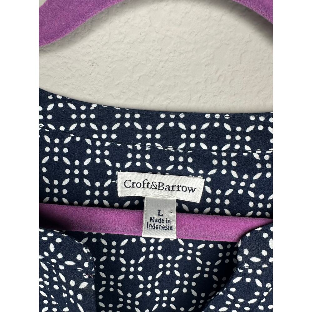 CROFT & BARROW Long Sleeve V-Neck Button Down Pocket Blouse in Navy Size Large - Picture 6 of 6